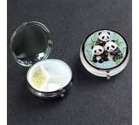 Petit pilulier à 3 compartiments, joli pandas, pilulier quotidien portable en métal pour poche, sac à main, boîte à pilules de voyage avec miroir rond porte-médicaments et vitamines, cadeau unique