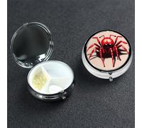Petit pilulier à 3 compartiments, jolie petite araignée rouge, organiseur de pilules portable en métal pour poche, sac à main, boîte à pilules de voyage avec miroir rond et support de vitamines cadeau