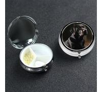 Petit pilulier à 3 compartiments, labrador noir, organiseur de pilules quotidien portable en métal pour poche, sac à main, boîte à pilules de voyage avec miroir rond porte-médicaments et vitamines,
