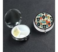 Petit pilulier à 3 compartiments, moderne du milieu du siècle, pilulier portable en métal pour poche, sac à main, boîte à pilules de voyage avec miroir rond, support de médicaments et vitamines,