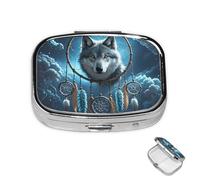 Petit pilulier avec 2 compartiments 3D en forme de loup, attrape-rêves, pour poche ou sac à main, mini pilulier portable en métal pour contenir des suppléments et des vitamines