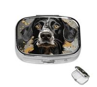 Petit pilulier avec 2 compartiments à pois et chiens pour poche ou sac à main, mini pilulier portable en métal pour contenir des suppléments et des vitamines