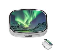 Petit pilulier avec 2 compartiments aurores boréales pour poche ou sac à main, mini pilulier portable en métal pour contenir des suppléments et des vitamines