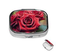 Petit pilulier avec 2 compartiments - Belle rose rouge - Pour poche ou sac à main - Mini pilulier portable en métal - Pilulier de voyage pour contenir des suppléments et des vitamines