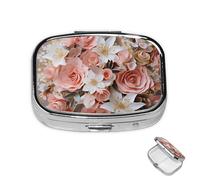Petit pilulier avec 2 compartiments - Bouquet de mariage floral - Pour poche ou sac à main - Mini pilulier portable en métal - Pilulier de voyage pour contenir des suppléments et des vitamines
