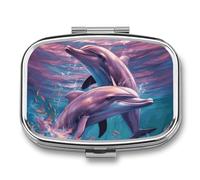 Petit pilulier avec 2 compartiments en forme de dauphins - Pilulier de voyage personnalisé pour sac à main, pilulier de voyage, pilulier quotidien portable pour vitamines, compléments et médicaments