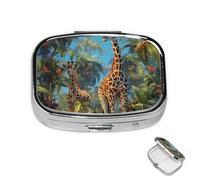 Petit pilulier avec 2 compartiments en forme de girafe de la jungle pour poche ou sac à main, mini pilulier portable en métal pour contenir des suppléments et des vitamines