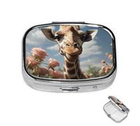 Petit pilulier avec 2 compartiments en forme de girafe pour poche ou sac à main, mini pilulier portable en métal pour contenir des suppléments et des vitamines