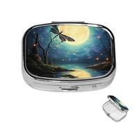 Petit pilulier avec 2 compartiments en forme de libellule et de lune pour poche ou sac à main, mini pilulier portable en métal pour contenir des suppléments et des vitamines