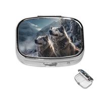 Petit pilulier avec 2 compartiments en forme de loup dans un étui à pilules d'hiver pour poche ou sac à main, mini pilulier portable en métal pour contenir des suppléments et des vitamines