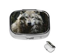 Petit pilulier avec 2 compartiments en forme de loup solitaire pour poche ou sac à main, mini pilulier portable en métal pour contenir des suppléments et des vitamines