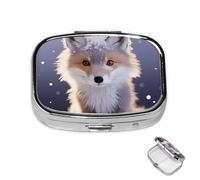 Petit pilulier avec 2 compartiments en forme de renard mignon dans un étui à pilules d'hiver pour poche ou sac à main, mini pilulier portable en métal pour contenir des suppléments et des vitamines