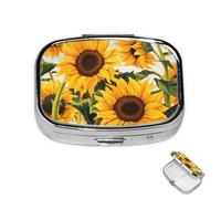 Petit pilulier avec 2 compartiments en forme de tournesol pour poche ou sac à main, mini pilulier portable en métal pour contenir des suppléments et des vitamines