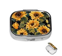 Petit pilulier avec 2 compartiments en forme de tournesol pour poche ou sac à main, mini pilulier portable en métal pour contenir des suppléments et des vitamines