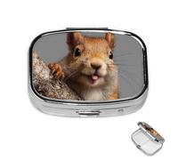 Petit pilulier avec 2 compartiments en forme d'écureuil amusant pour poche ou sac à main, mini pilulier portable en métal pour contenir des suppléments et des vitamines