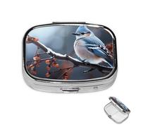 Petit pilulier avec 2 compartiments en forme d'oiseau sur une branche dans un pilulier d'hiver pour poche ou sac à main, mini pilulier portable en métal pour contenir des suppléments et des vitamines