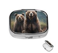 Petit pilulier avec 2 compartiments en forme d'ours pour poche ou sac à main, mini pilulier portable en métal pour contenir des suppléments et des vitamines