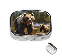 Petit pilulier avec 2 compartiments en forme d'ours sauvage pour poche ou sac à main, mini pilulier portable en métal pour contenir des suppléments et des vitamines