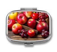 Petit pilulier avec 2 compartiments fruits sur bois - Pilulier de voyage personnalisé pour sac à main, pilulier de voyage, pilulier quotidien portable pour vitamines, suppléments et médicaments