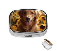 Petit pilulier avec 2 compartiments Golden Retriever - Tournesol - Pour poche ou sac à main - Mini pilulier portable en métal - Pilulier de voyage pour contenir des suppléments et des vitamines