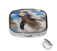 Petit pilulier avec 2 compartiments, il y a un pilulier sautant de dauphin pour poche ou sac à main, mini pilulier en métal portable pour contenir des suppléments et des vitamines