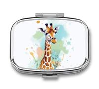 Petit pilulier avec 2 compartiments - Illustration artistique girafe - Pilulier de voyage personnalisé pour sac à main - Pilulier de voyage portable pour vitamines, suppléments et médicaments