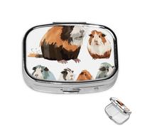 Petit pilulier avec 2 compartiments - Illustration de cochon d'Inde - Pour poche ou sac à main - Mini pilulier en métal - Portable - Pilulier de voyage pour contenir des suppléments et des vitamines