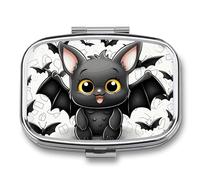 Petit pilulier avec 2 compartiments - Jolie chauve-souris - Pilulier de voyage personnalisé pour sac à main - Pilulier de voyage portable - Pilulier quotidien pour vitamines, suppléments et