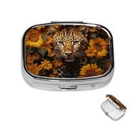 Petit pilulier avec 2 compartiments Léopard et tournesol pour poche ou sac à main Mini pilulier en métal portable pour contenir des suppléments et des vitamines