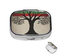 Petit pilulier avec 2 compartiments - Motif arbre de vie - Drapeau palestinien - Pour poche ou sac à main - Mini pilulier de voyage portable pour contenir des suppléments et des vitamines