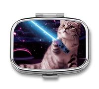 Petit pilulier avec 2 compartiments motif chat laser fantaisie mignon et drôle - Pilulier de voyage personnalisé pour sac à main, pilulier de voyage, pilulier quotidien pour vitamines suppléments M