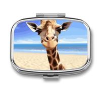 Petit pilulier avec 2 compartiments Motif girafe de plage - Pilulier de voyage personnalisé pour sac à main, pilulier de voyage, pilulier quotidien portable pour vitamines, compléments et médicaments