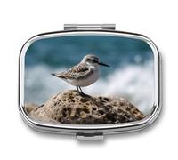 Petit pilulier avec 2 compartiments - Oiseau perché sur le rocher - Pilulier de voyage personnalisé pour sac à main, pilulier de voyage, pilulier quotidien portable pour vitamines, suppléments et
