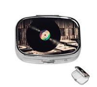 Petit pilulier avec 2 compartiments pour disques vinyles pour poche ou sac à main, mini pilulier portable en métal pour contenir des suppléments et des vitamines