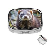 Petit pilulier avec 2 compartiments pour furet poilu - Pour poche ou sac à main - Mini pilulier portable en métal - Pilulier de voyage pour contenir des suppléments et des vitamines