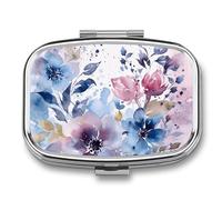 Petit pilulier avec 2 compartiments pour peinture à l'aquarelle florale - Pilulier de voyage personnalisé pour sac à main, pilulier de voyage, pilulier quotidien portable pour vitamines, suppléments