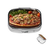 Petit pilulier avec 2 compartiments pour pizza, champignons, tomates, pilulier pour poche ou sac à main, mini pilulier en métal portable pour contenir des suppléments et des vitamines