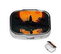 Petit pilulier avec 2 compartiments - Un chat dans le noir - Pilulier pour poche ou sac à main - Mini pilulier portable en métal pour contenir des suppléments et des vitamines