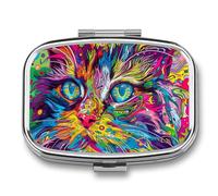 Petit pilulier avec 2 compartiments - Un chat psychédélique - Pilulier de voyage personnalisé pour sac à main, pilulier de voyage, pilulier quotidien portable pour vitamines, suppléments et