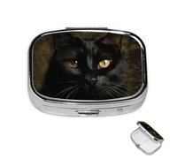 Petit pilulier avec 2 compartiments, un petit pilulier en forme de chat noir pour poche ou sac à main, mini pilulier portable en métal pour contenir des suppléments et des vitamines