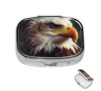 Petit pilulier avec 2 compartiments, un pygargue à tête blanche pour poche ou sac à main, mini pilulier portable en métal pour contenir des suppléments et des vitamines