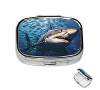 Petit pilulier avec 2 compartiments - Un requin nage dans la mer - Pilulier pour poche ou sac à main - Mini pilulier de voyage portable pour contenir des suppléments et des vitamines
