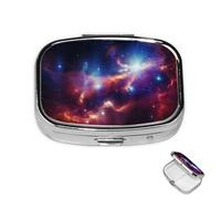 Petit pilulier avec 2 compartiments - Univers étoilé - Pilulier pour poche ou sac à main - Mini pilulier portable en métal - Pilulier de voyage pour contenir des suppléments et des vitamines