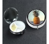 Petit pilulier avec 3 compartiments en forme d'ananas pour poche ou sac à main, mini pilulier en métal portable pour contenir des suppléments et des vitamines