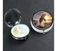 Petit pilulier avec 3 compartiments en forme de dauphin sautant dans la mer - Pour poche ou sac à main - Mini pilules en métal - Portable - Pour contenir des suppléments et des vitamines
