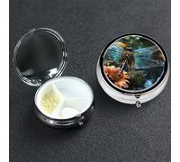 Petit pilulier avec 3 compartiments en forme de libellule volant sur l'étang - Pour poche ou sac à main - Mini pilulier en métal - Portable - Pour transporter des suppléments et des vitamines
