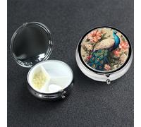 Petit pilulier avec 3 compartiments en forme de paon et de fleurs pour poche ou sac à main, mini pilulier en métal portable pour contenir des suppléments et des vitamines