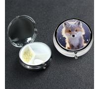 Petit pilulier avec 3 compartiments en forme de renard mignon dans un étui à pilules d'hiver pour poche ou sac à main, mini pilulier en métal portable pour contenir des suppléments et des vitamines