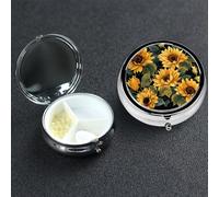 Petit pilulier avec 3 compartiments en forme de tournesol pour poche ou sac à main, mini pilulier en métal portable de voyage pour contenir des suppléments et des vitamines