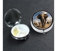Petit pilulier avec 3 compartiments en forme d'éléphant féroce pour poche ou sac à main, mini pilulier en métal portable pour contenir des suppléments et des vitamines